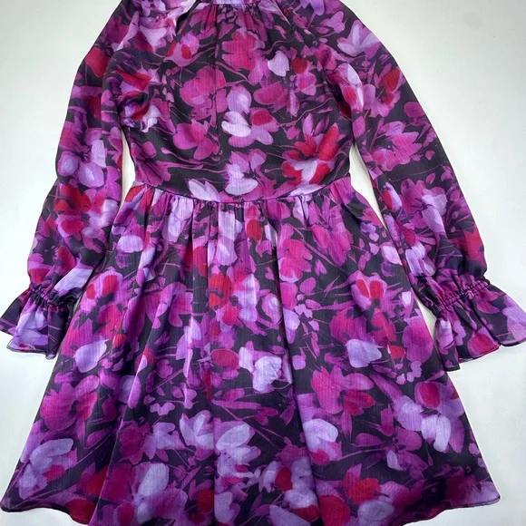 Ted Baker London Purple Pink Ruffled Bishop Sleeve Mini Dress - Picture 2 of 16